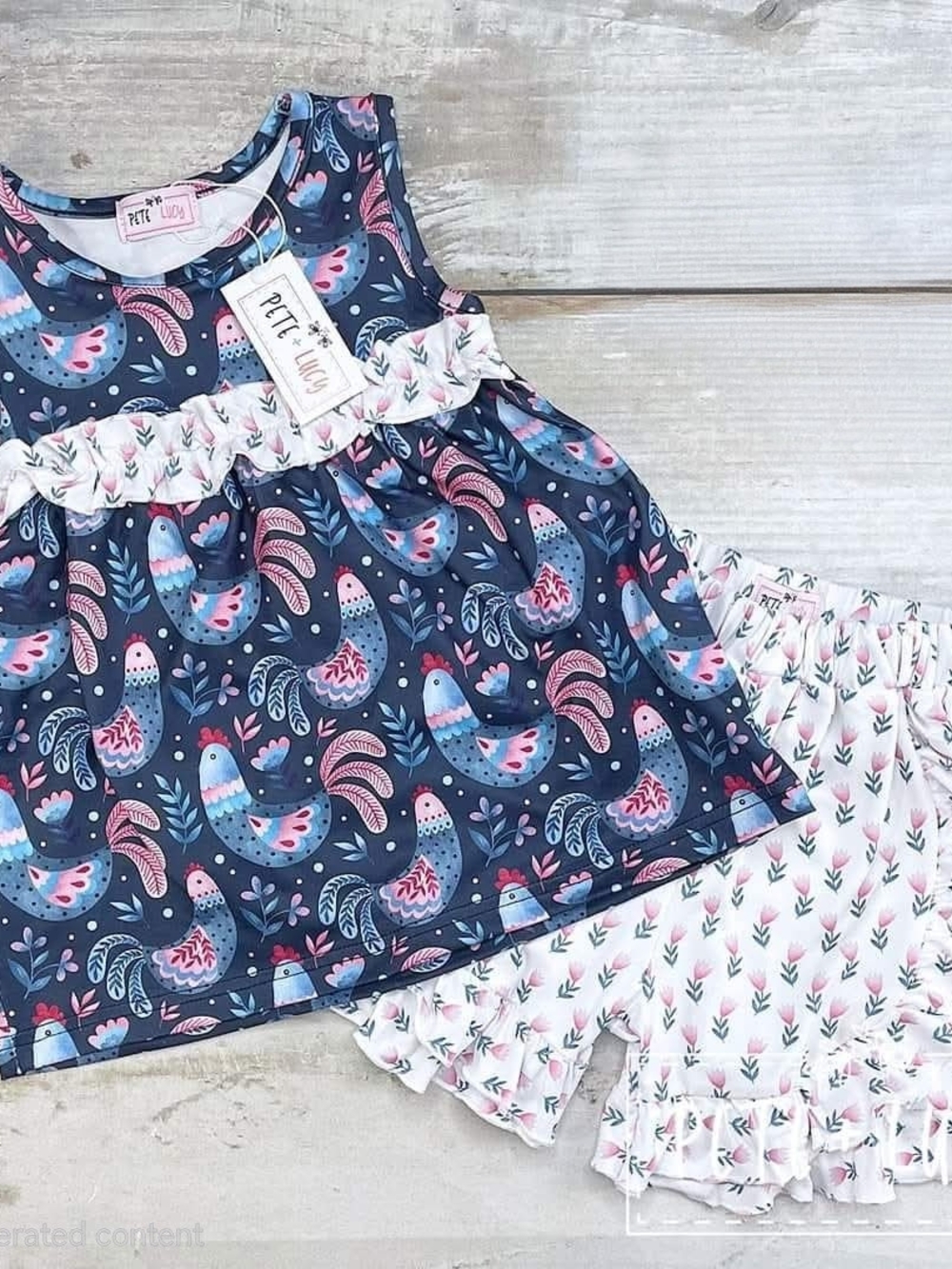 Petite Lily Navy Chicken Print Girls Set